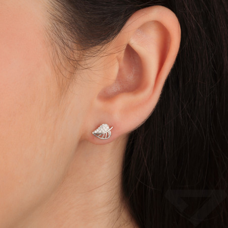 Srebrne kolczyki ażurowe listki z cyrkoniami - JubilerSezam.pl