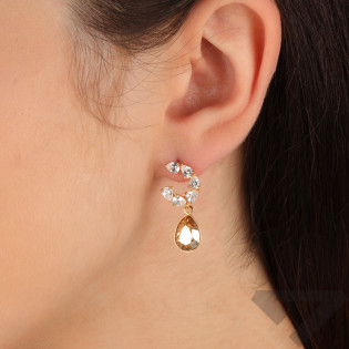 Kolczyki pozłacane z białymi i żółtym kryształem