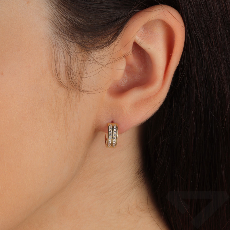 Kolczyki złote kółka z białymi cyrkoniami próba 585