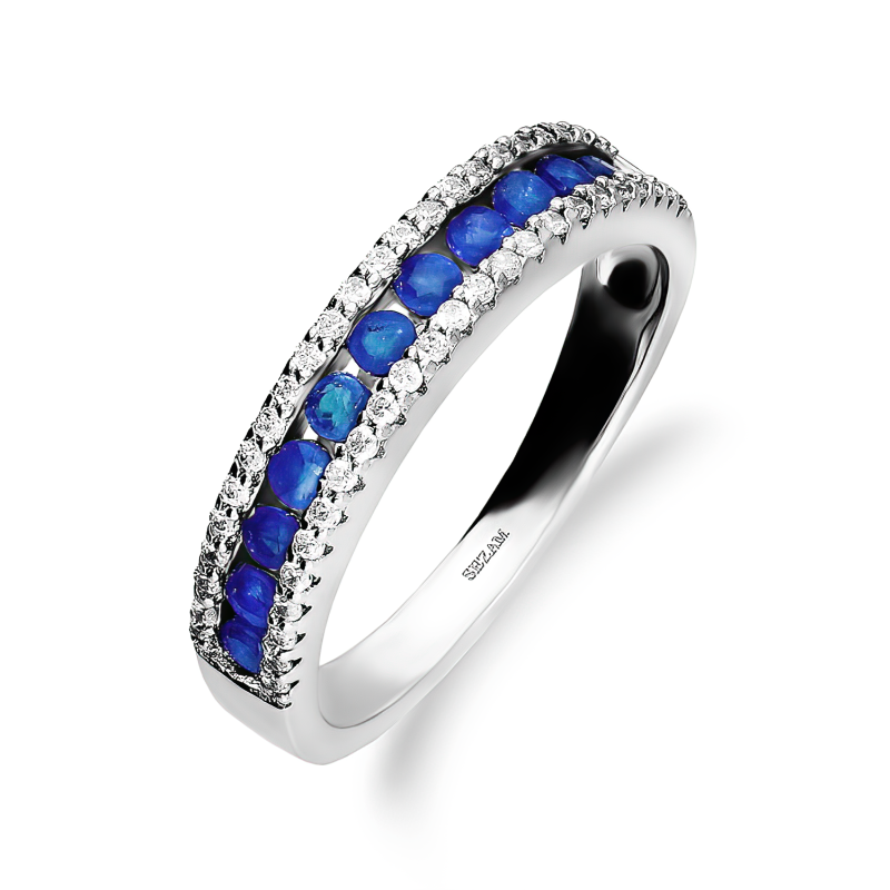 Pierścionek srebrny z szafirami i białymi cyrkoniami AT NA1979-R-BS-WP próba 925