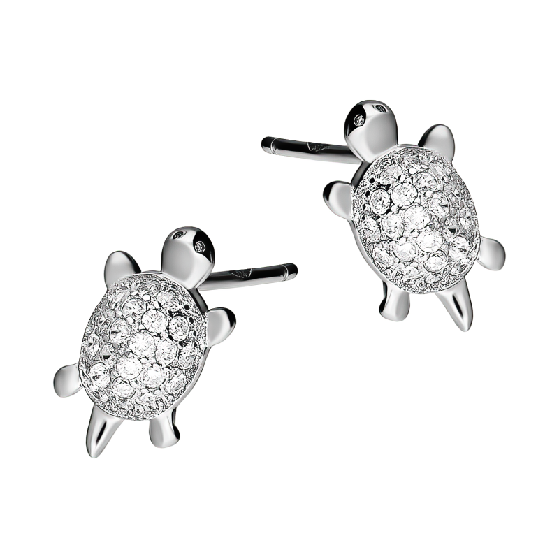 Srebrne kolczyki dla dziewczynki żółwiki z cyrkoniami - JubilerSezam.pl