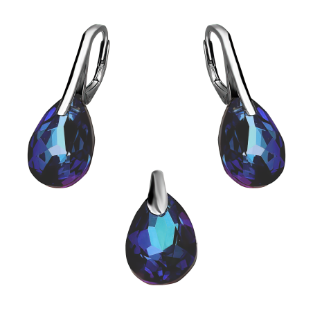 Srebrny Komplet z Niebieskim Kryształem - Kolczyki i Zawieszka - JubilerSezam.pl