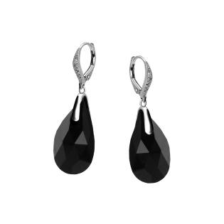 Srebrne Kolczyki z Czarnym Kryształem i Cyrkoniami - JubilerSezam.pl