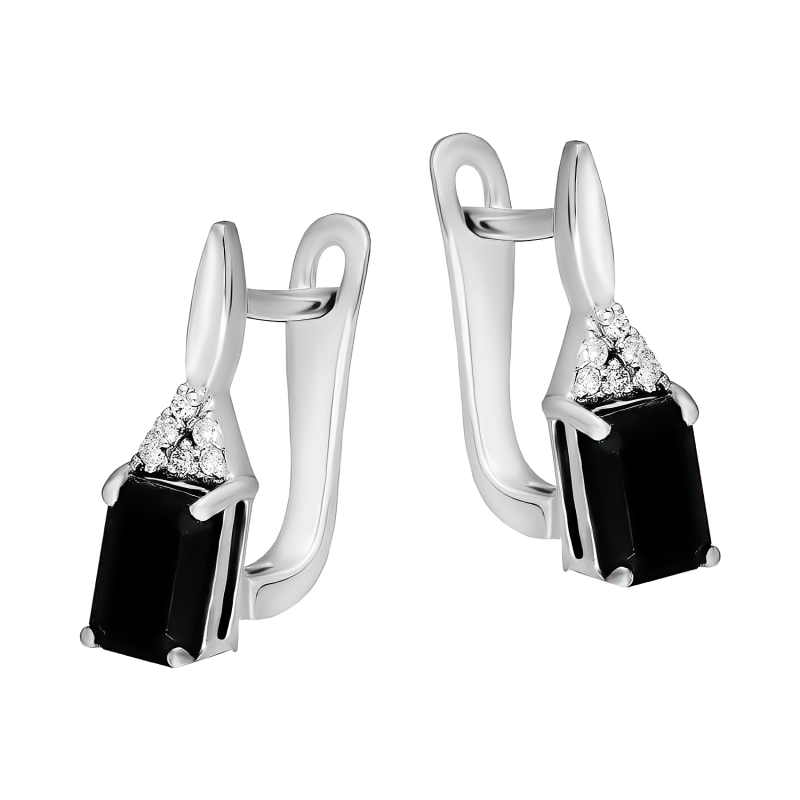 Kolczyki srebrne z onyksem i diamentami laboratoryjnymi/ang.zap. AT CVD-2061-E-OX próba 925