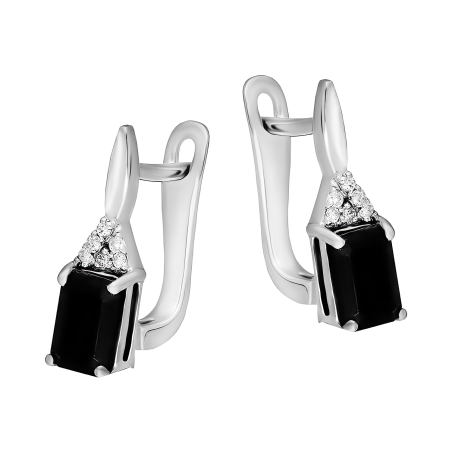 Kolczyki srebrne z onyksem i diamentami laboratoryjnymi/ang.zap. AT CVD-2061-E-OX próba 925
