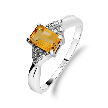 Srebrny Pierścionek z Cytrynem i Diamentami - JubilerSezam.pl