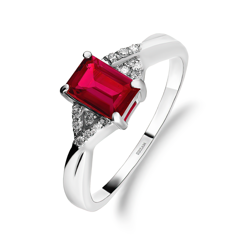 Pierścionek srebrny z różowym topazem i diamentami laboratoryjnymi AT CVD-2061-R-PT próba 925