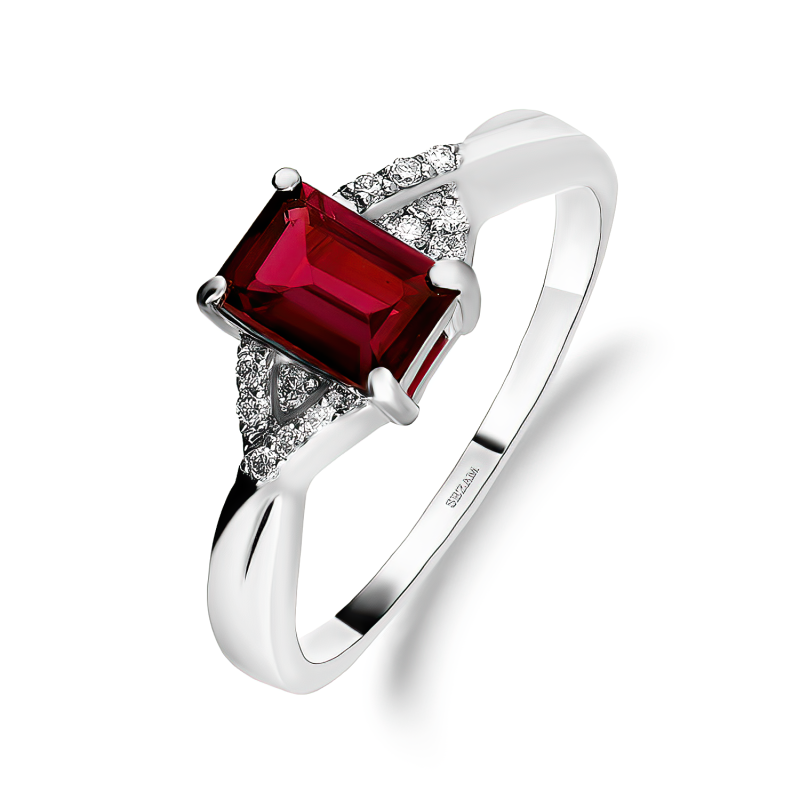 Srebrny Pierścionek z Rodolitem i Diamentami - JubilerSezam.pl