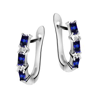 Srebrne Kolczyki z Szafirami Bagiet CVD - JubilerSezam.pl