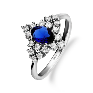 Srebrny Pierścionek z Niebieską Cyrkonią pr. 925 - JubilerSezam.pl