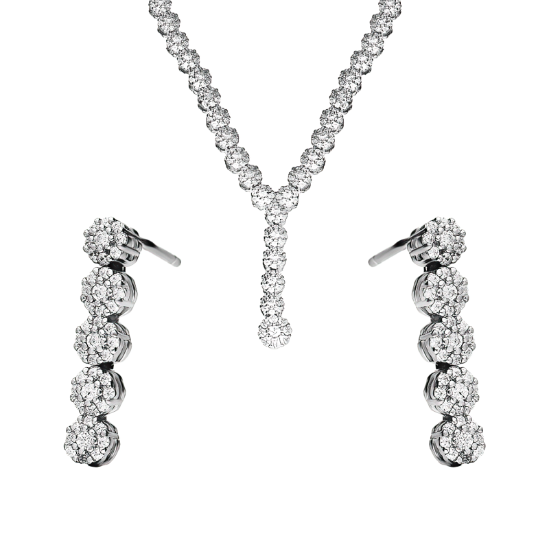 Komplet srebrny kolczyki i naszyjnik kwiaty z białymi cyrkoniami A0 AUR015 próba 925