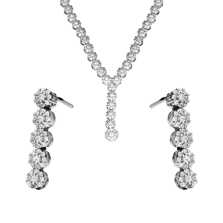 Komplet srebrny kolczyki i naszyjnik kwiaty z białymi cyrkoniami A0 AUR015 próba 925