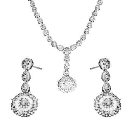 Komplet srebrny kolczyki i naszyjnik koło z cyrkoniami bagietami A0 AUR016 próba 925