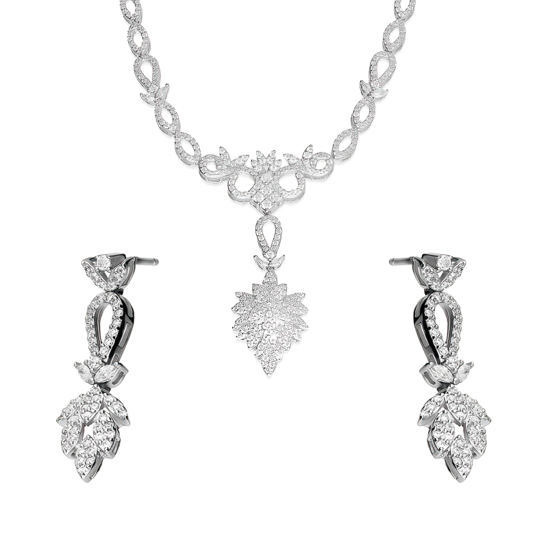 Srebrny Komplet Ślubny Kolczyki i Naszyjnik z Cyrkoniami - JubilerSezam.pl