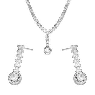 Komplet srebrny kolczyki i naszyjnik markiza koło z cyrkoniami A0 AUR023 próba 925