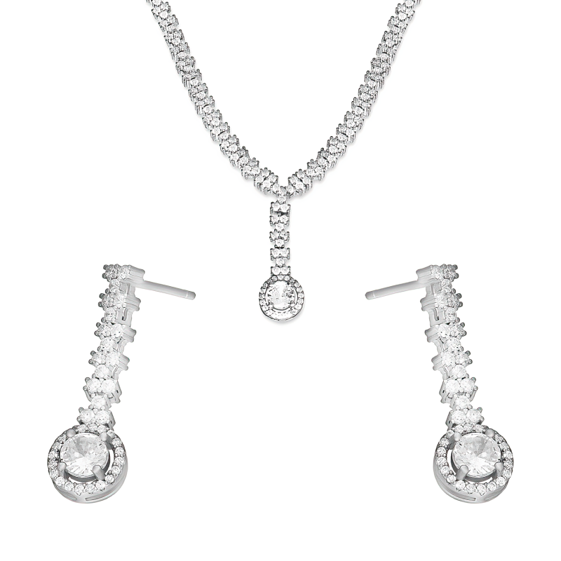 Komplet srebrny kolczyki i naszyjnik markiza koło z cyrkoniami A0 AUR023 próba 925