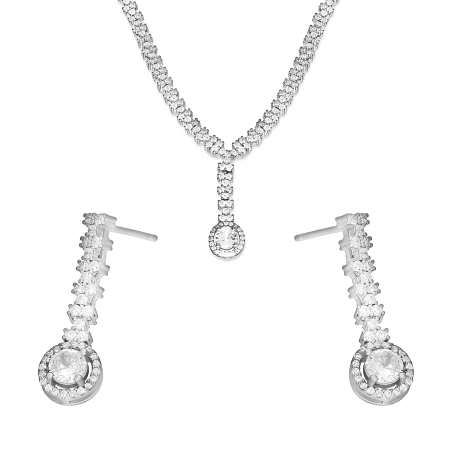 Komplet srebrny kolczyki i naszyjnik markiza koło z cyrkoniami A0 AUR023 próba 925