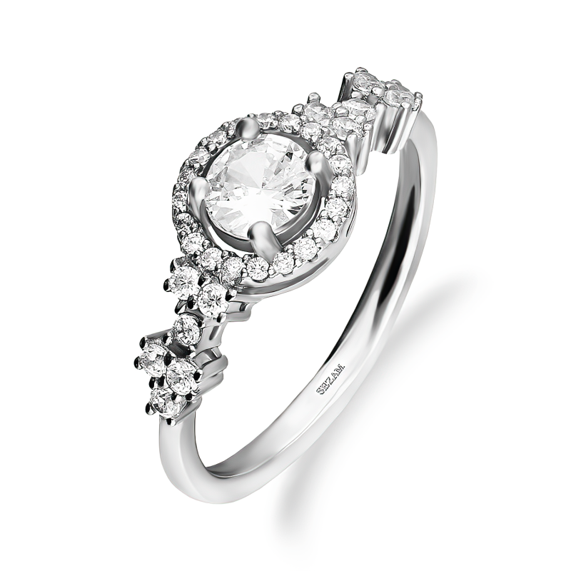 Pierścionek srebrny markiza koło z białymi cyrkoniami A0 AUR023 próba 925