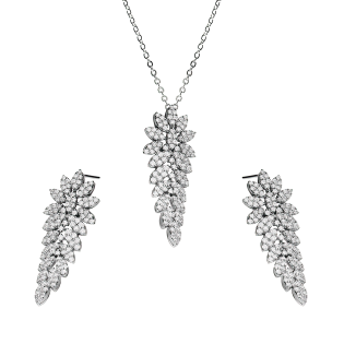 Srebrny Komplet Pawi Ogon Cyrkonie - Kolczyki i Naszyjnik - JubilerSezam.pl