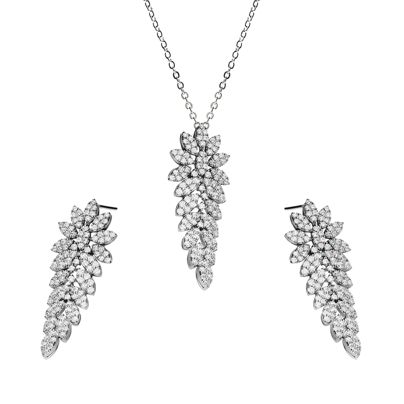 Srebrny Komplet Pawi Ogon Cyrkonie - Kolczyki i Naszyjnik - JubilerSezam.pl