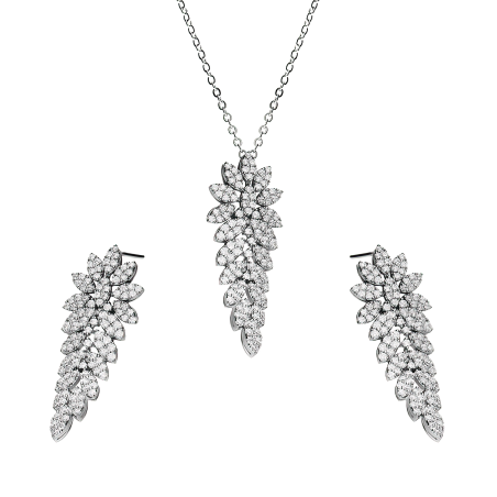 Srebrny Komplet Pawi Ogon Cyrkonie - Kolczyki i Naszyjnik - JubilerSezam.pl
