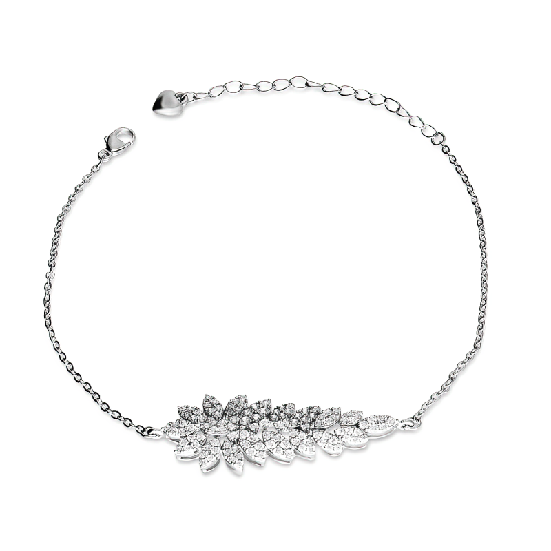 Bransoleta srebrna pawi ogon z białymi cyrkoniami/anker A0 AUR025 próba 925