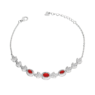 Bransoleta srebrna owalne owale z czerwoną i białymi cyrkoniami A0 AUR029 próba 925