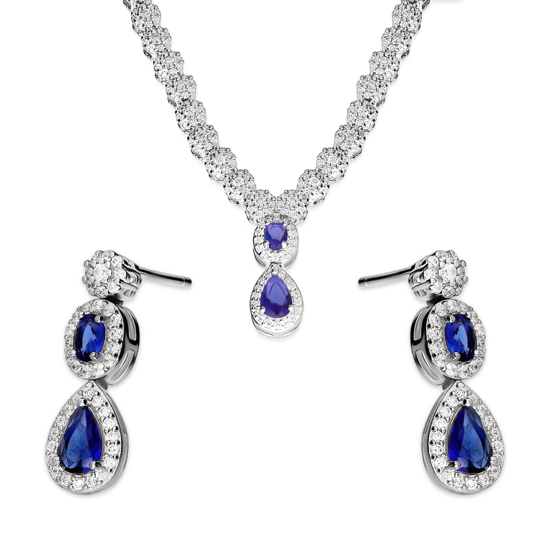 Srebrny Komplet Naszyjnik i Kolczyki z Cyrkoniami - JubilerSezam.pl