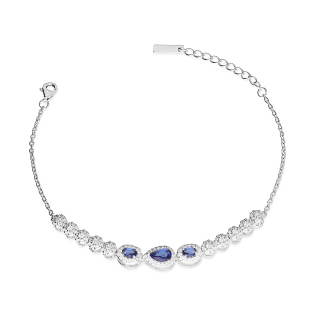 Bransoleta srebrna markizy krople z niebieską i białymi cyrkoniami A0 AUR030 próba 925
