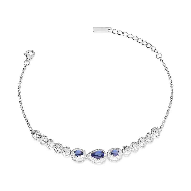 Bransoleta srebrna markizy krople z niebieską i białymi cyrkoniami A0 AUR030 próba 925