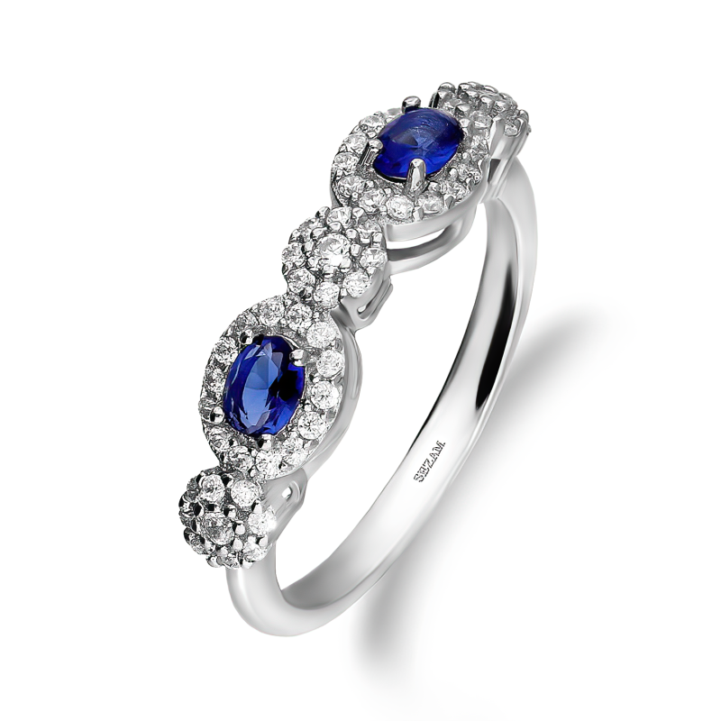 Pierścionek srebrny markizy krople z niebieską i białymi cyrkoniami A0 AUR030 próba 925