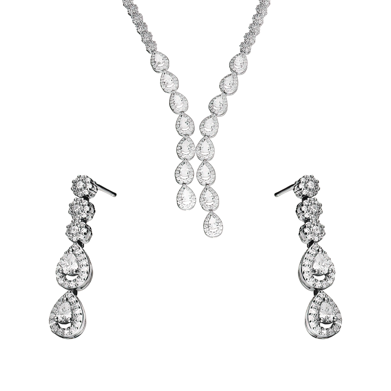 Srebrny Komplet z Cyrkoniami Markizy - Naszyjnik i Kolczyki - JubilerSezam.pl