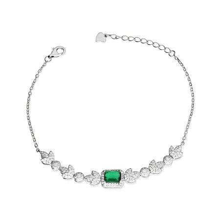Bransoleta srebrna prostokątna markiza z zieloną cyrkonią A0 AUR034 próba 925