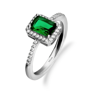 Srebrny Pierścionek z Zieloną Cyrkonią pr. 925 - JubilerSezam.pl