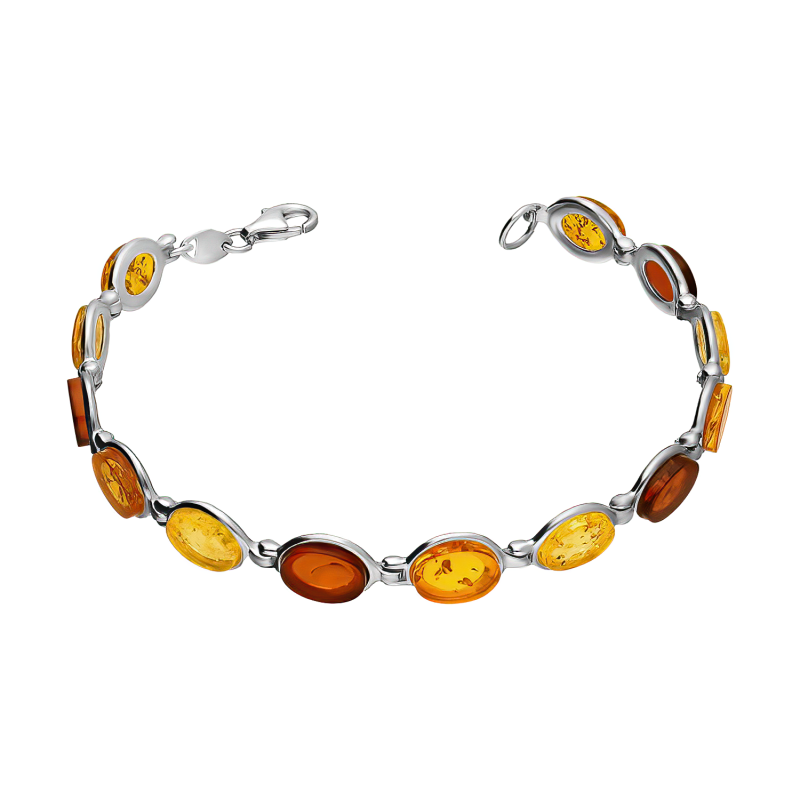 Srebrna Bransoleta z Bursztynem Owalna - JubilerSezam.pl