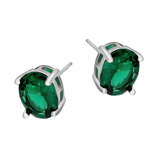 Kolczyki srebrne z zieloną owalną cyrkonią/sztyft