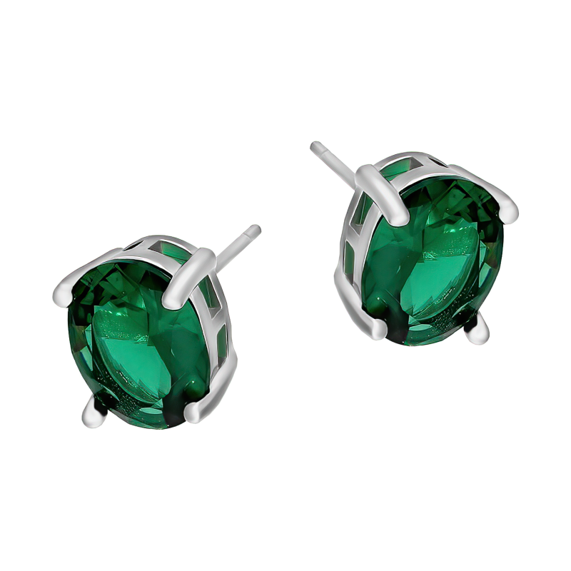 Kolczyki srebrne z zieloną owalną cyrkonią/sztyft