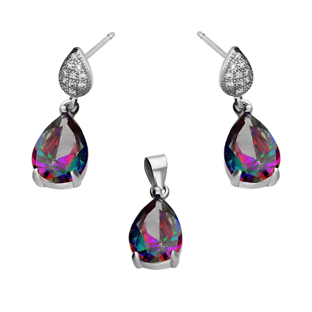 Srebrny Komplet Kropla Topaz Mystic - Kolczyki i Zawieszka - JubilerSezam.pl