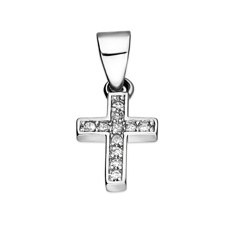 Srebrny Krzyżyk z Cyrkoniami - Symbol Wiary - JubilerSezam.pl