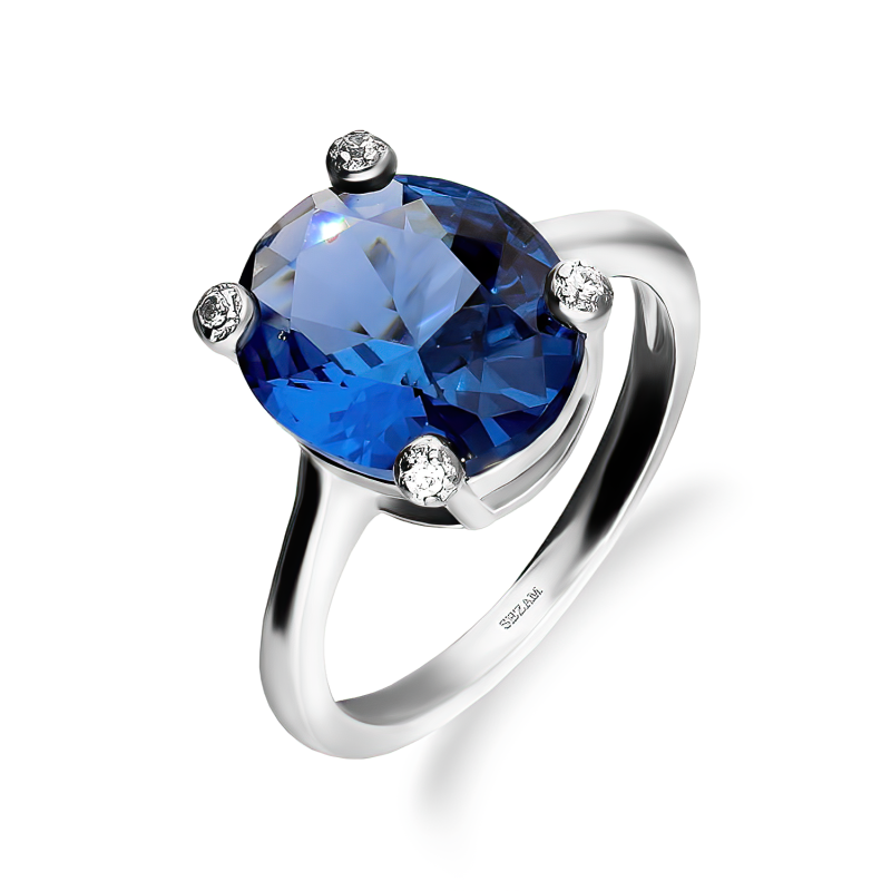 Srebrny Pierścionek z Niebieską Cyrkonią Owalną - JubilerSezam.pl