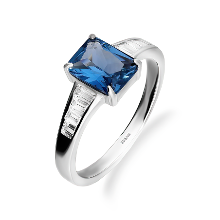 Srebrny Pierścionek z Niebieską Cyrkonią Prostokątną - JubilerSezam.pl