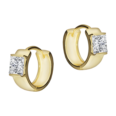 Kolczyki pozłacane kółko z kwadratową cyrkonią/zatrzask