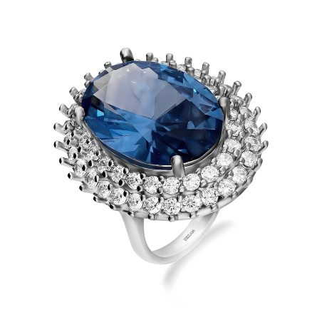 Srebrny Pierścionek z Niebieską Cyrkonią Markiza - JubilerSezam.pl