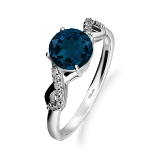 Pierścionek srebrny z granatowym topazem i diamentami lab AT CVD-3441-R-TLB próba 925