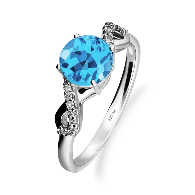 Pierścionek srebrny z topazem swiss blue i diamentami lab AT CVD-3441-R-BTS próba 925