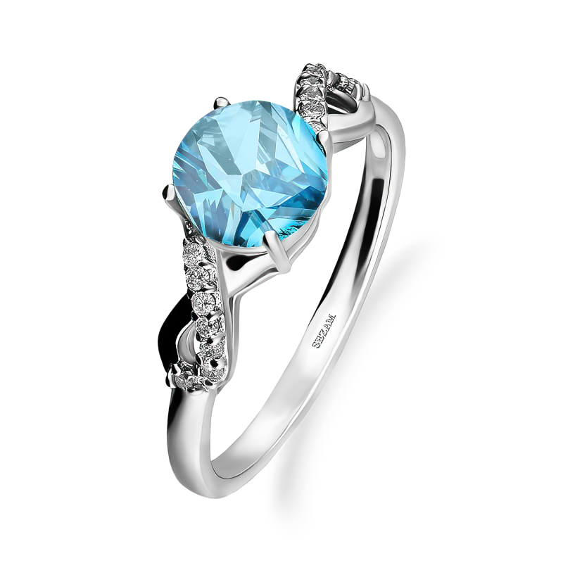Srebrny Pierścionek z Topazem i Diamentami - JubilerSezam.pl