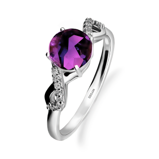 Pierścionek srebrny z ametystem i diamentami laboratoryjnymi AT CVD-3441-R-AM próba 925