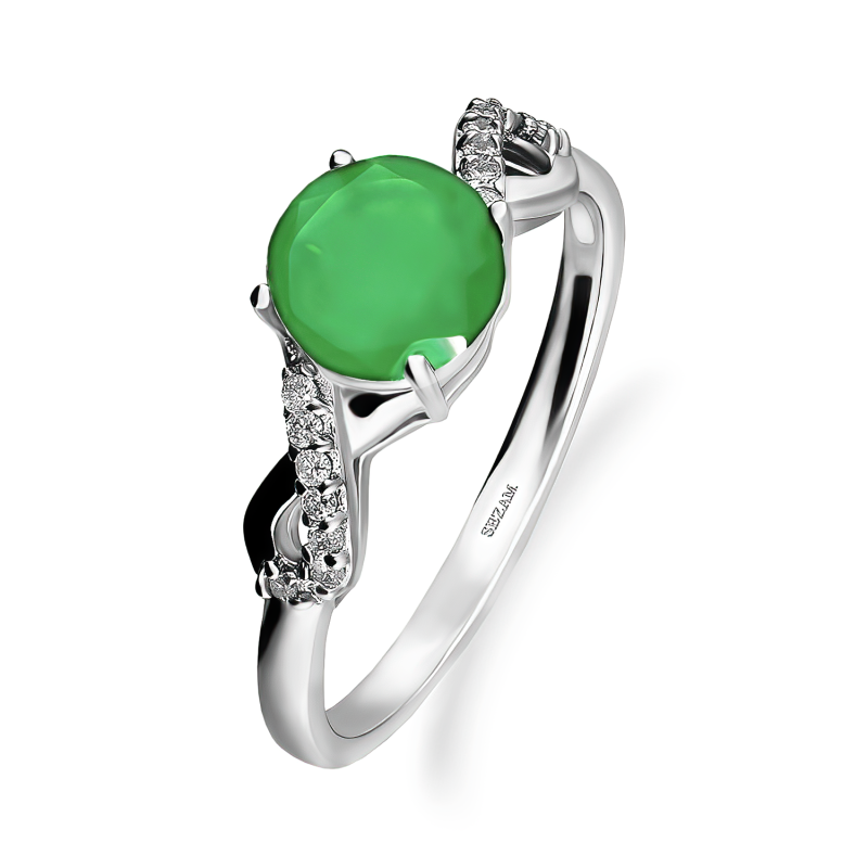 Pierścionek srebrny z agatem i diamentami laboratoryjnymi AT CVD-3441-R-AG próba 925