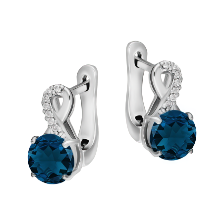 Srebrne Kolczyki z Topazem i Diamentami Lab. pr. 925 - JubilerSezam.pl