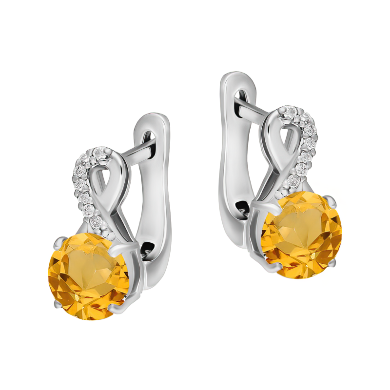 Kolczyki srebrne z cytrynem i diamentami laboratoryjnymi/ang.zap. AT CVD-3441-E-CI próba 925